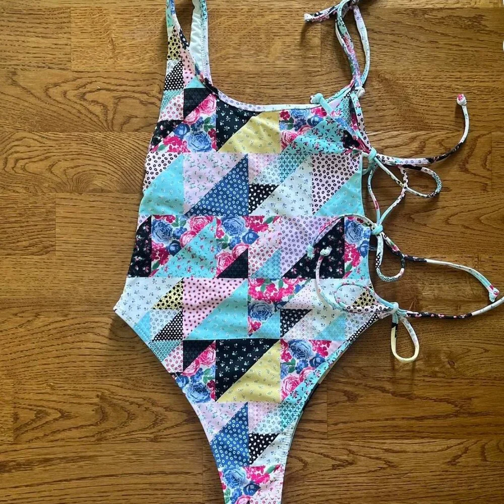 Frankies Bikinis Honey One Shoulder Women's Patchwork Swimsuit one-piece Swim